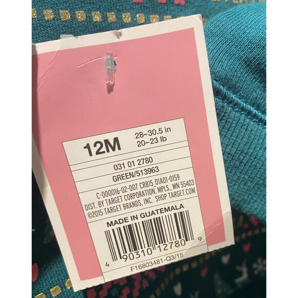 Baby Girls Christmas Crew Neck Sweatshirt Size 12 months Green Fair Isle Nordic - Picture 6 of 6